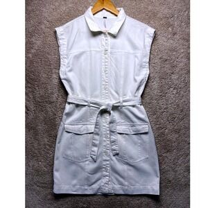 YFB White Denim Utility Belted Shirt Dress Mini Retro Festival Size Medium